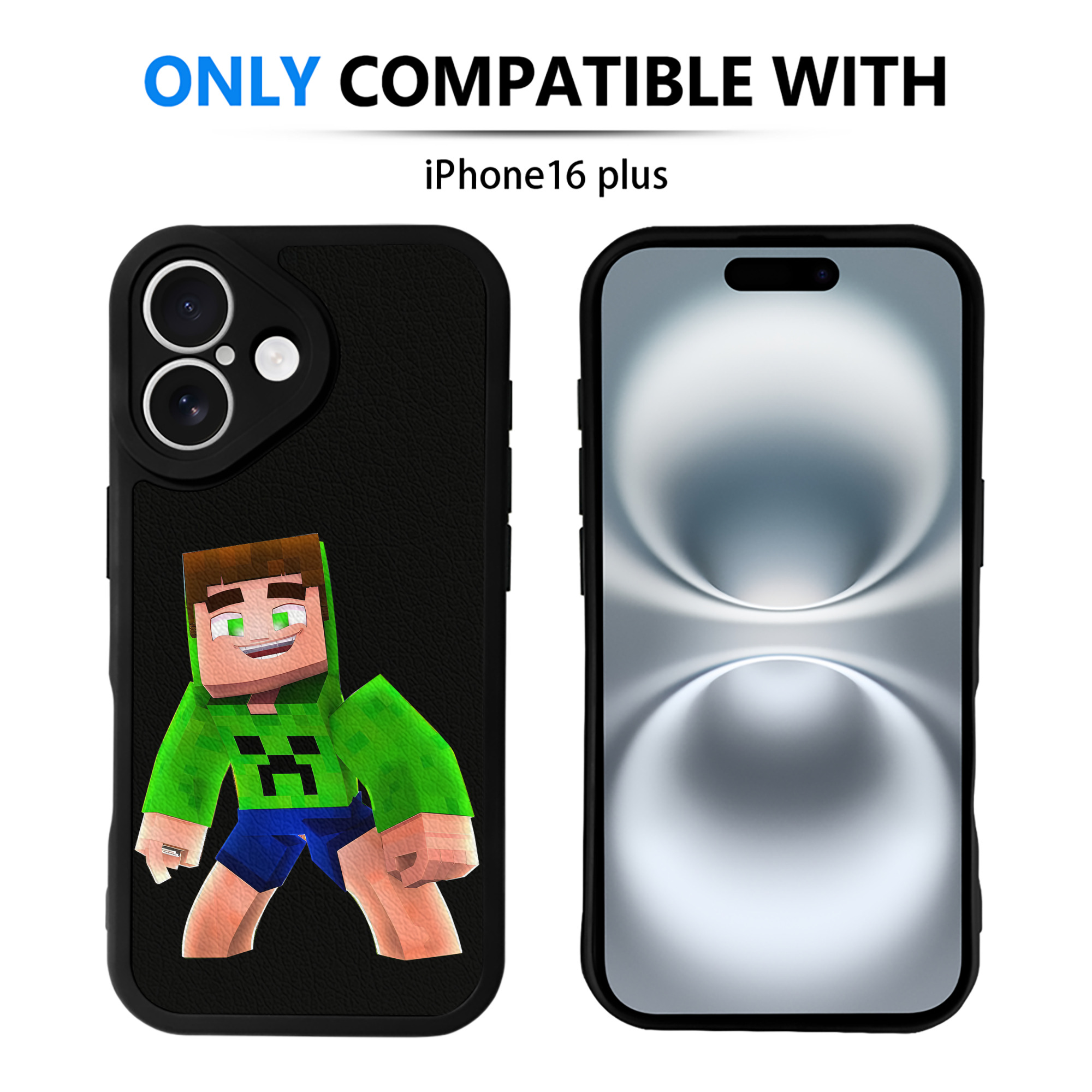 （画像用） マインクラフト ブロックの世界 Minecraft MC Block world 【iPhone 16シリーズ対応】シリコンスマホケース（レザー調） 材質：シリコン
